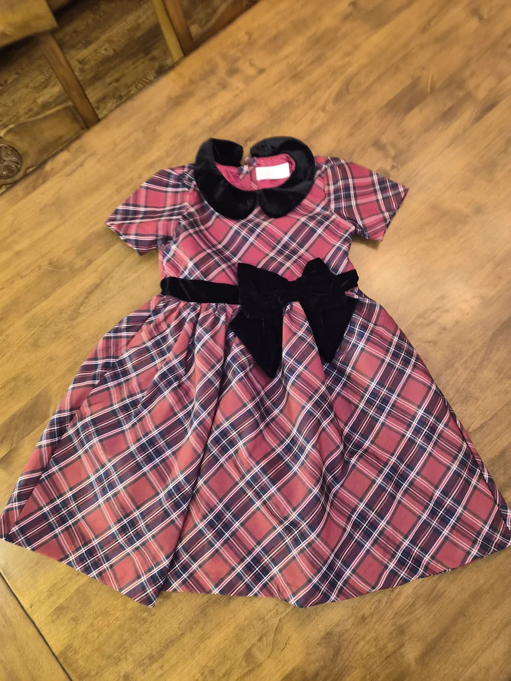 NWOT Girls Gymboree Red Plaid Holiday Christmas Dress Black Velvet Bow Sz 10